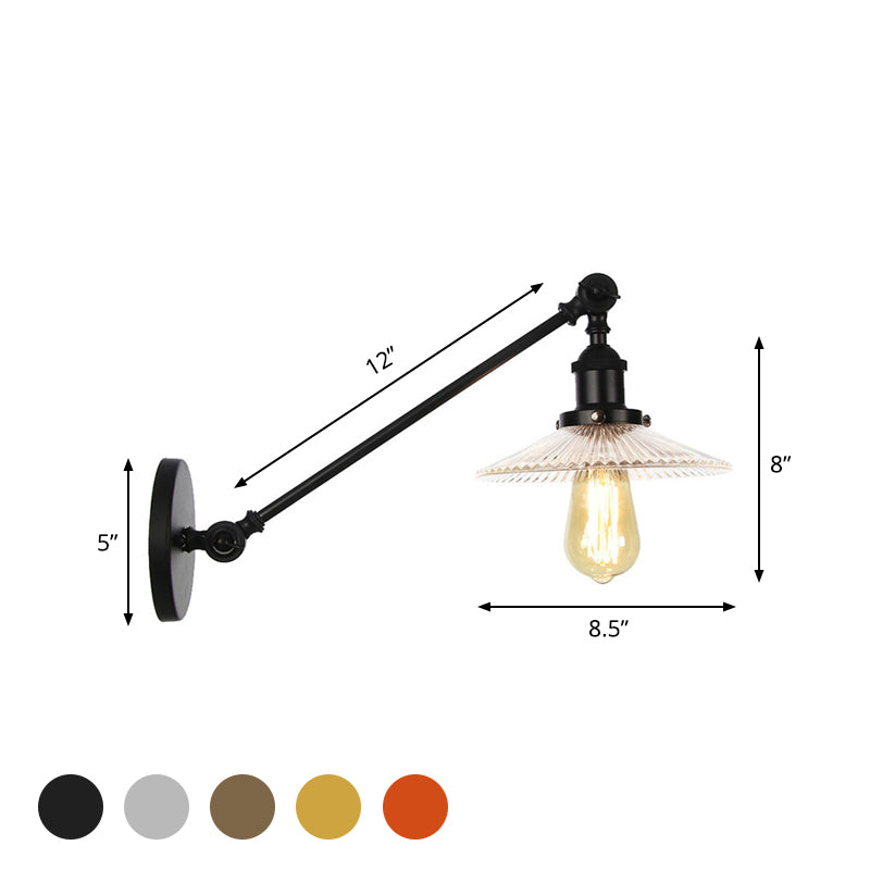 Sikunuo | Clear Ribbed Glass Bronze/Brass/Copper Wall Mounted Lamp Shade 1 Light Vintage Lighting Fixture, 8"/12" L Arm