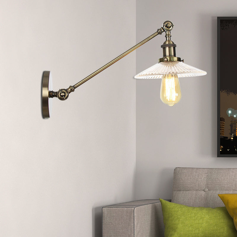 Sikunuo | Clear Ribbed Glass Bronze/Brass/Copper Wall Mounted Lamp Shade 1 Light Vintage Lighting Fixture, 8"/12" L Arm