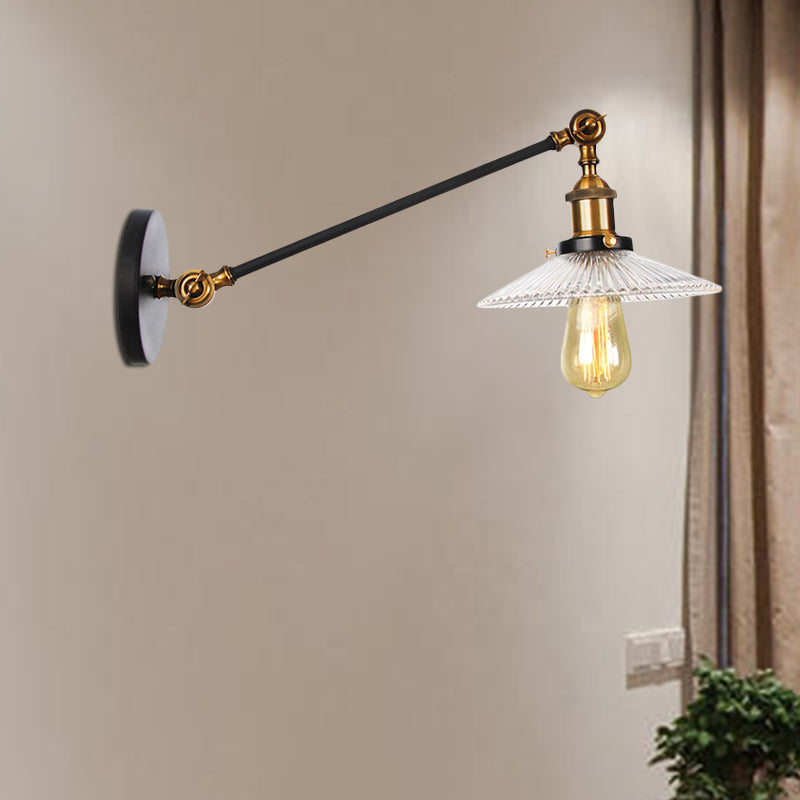 Sikunuo | Clear Ribbed Glass Bronze/Brass/Copper Wall Mounted Lamp Shade 1 Light Vintage Lighting Fixture, 8"/12" L Arm