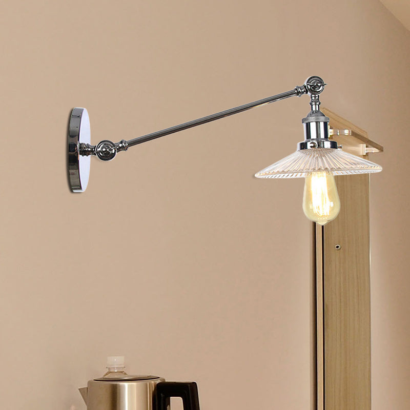 Sikunuo | Clear Ribbed Glass Bronze/Brass/Copper Wall Mounted Lamp Shade 1 Light Vintage Lighting Fixture, 8"/12" L Arm