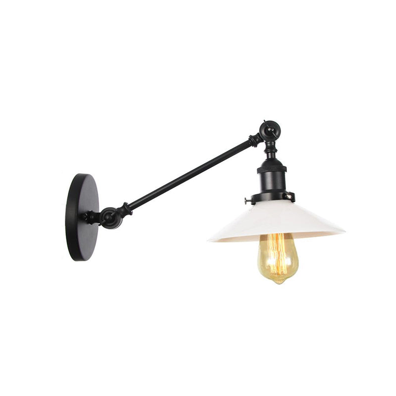 Sikunuo | Industrial Conical Wall Lamp 1 Light Opal Glass Wall Lamp in Black/Copper/Brass with Arm, 8"/12" L