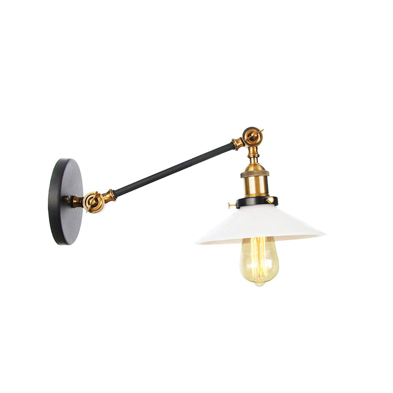 Sikunuo | Industrial Conical Wall Lamp 1 Light Opal Glass Wall Lamp in Black/Copper/Brass with Arm, 8"/12" L