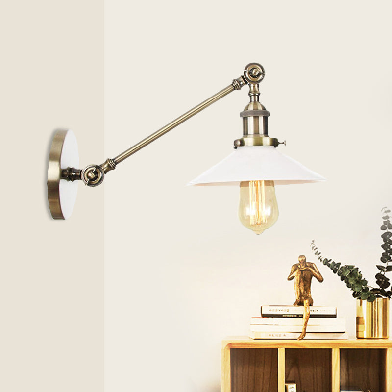 Sikunuo | Industrial Conical Wall Lamp 1 Light Opal Glass Wall Lamp in Black/Copper/Brass with Arm, 8"/12" L