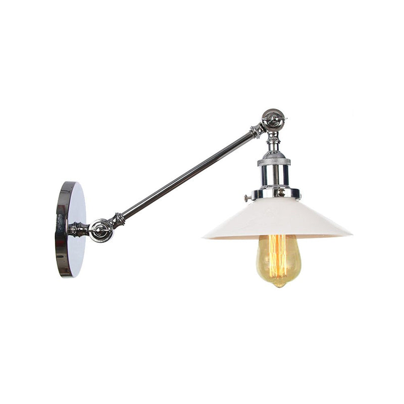 Sikunuo | Industrial Conical Wall Lamp 1 Light Opal Glass Wall Lamp in Black/Copper/Brass with Arm, 8"/12" L
