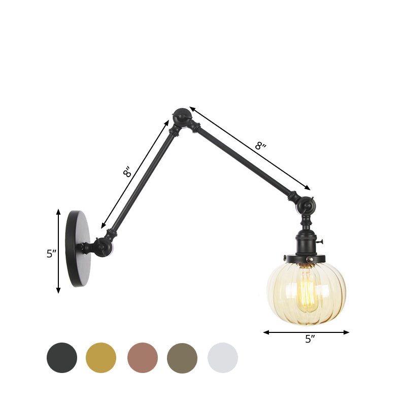 Sikunuo | Globe Clear/Amber Glass Wall Mounted Lighting Vintage 1 Light Indoor Sconces in Brass/Chrome/Black with Adjustable Arm, 8"+8"/8"+8"+8" L