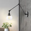 Sikunuo | Globe Clear/Amber Glass Wall Mounted Lighting Vintage 1 Light Indoor Sconces in Brass/Chrome/Black with Adjustable Arm, 8"+8"/8"+8"+8" L