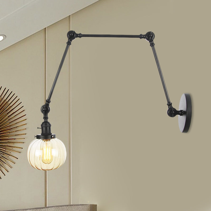 Sikunuo | Globe Clear/Amber Glass Wall Mounted Lighting Vintage 1 Light Indoor Sconces in Brass/Chrome/Black with Adjustable Arm, 8"+8"/8"+8"+8" L