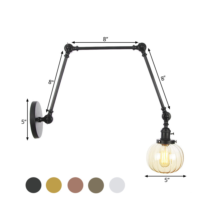 Sikunuo | Globe Clear/Amber Glass Wall Mounted Lighting Vintage 1 Light Indoor Sconces in Brass/Chrome/Black with Adjustable Arm, 8"+8"/8"+8"+8" L