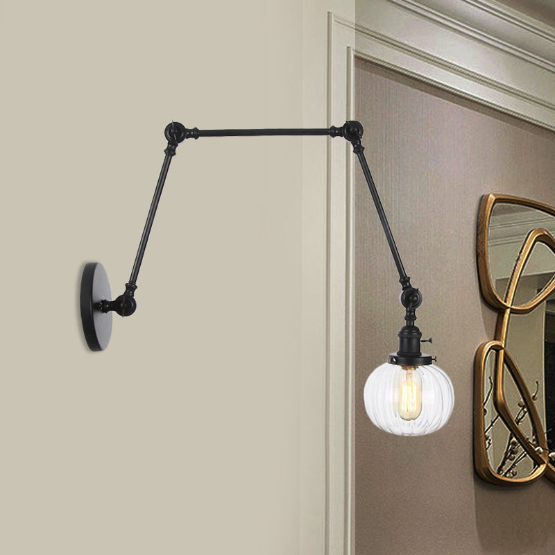 Sikunuo | Globe Clear/Amber Glass Wall Mounted Lighting Vintage 1 Light Indoor Sconces in Brass/Chrome/Black with Adjustable Arm, 8"+8"/8"+8"+8" L