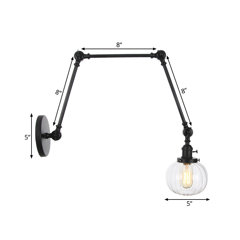 Sikunuo | Globe Clear/Amber Glass Wall Mounted Lighting Vintage 1 Light Indoor Sconces in Brass/Chrome/Black with Adjustable Arm, 8"+8"/8"+8"+8" L