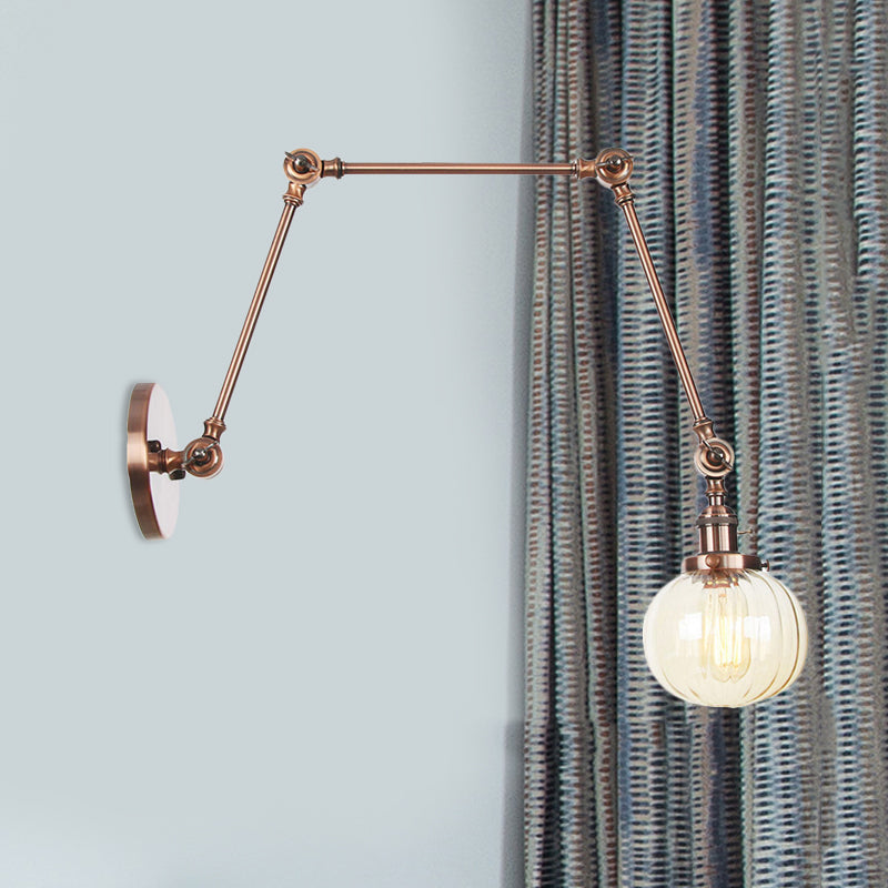 Sikunuo | Globe Clear/Amber Glass Wall Mounted Lighting Vintage 1 Light Indoor Sconces in Brass/Chrome/Black with Adjustable Arm, 8"+8"/8"+8"+8" L