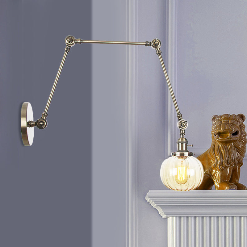 Sikunuo | Globe Clear/Amber Glass Wall Mounted Lighting Vintage 1 Light Indoor Sconces in Brass/Chrome/Black with Adjustable Arm, 8"+8"/8"+8"+8" L