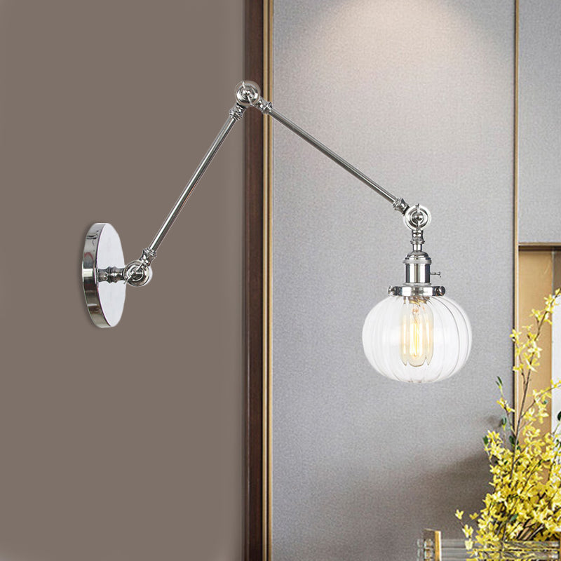 Sikunuo | Globe Clear/Amber Glass Wall Mounted Lighting Vintage 1 Light Indoor Sconces in Brass/Chrome/Black with Adjustable Arm, 8"+8"/8"+8"+8" L