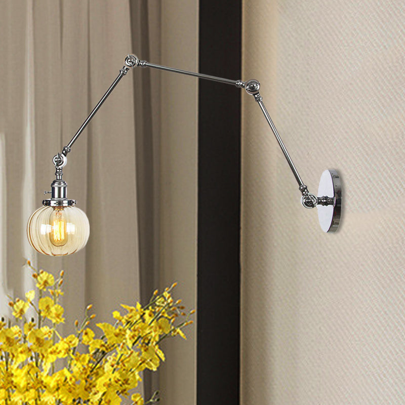 Sikunuo | Globe Clear/Amber Glass Wall Mounted Lighting Vintage 1 Light Indoor Sconces in Brass/Chrome/Black with Adjustable Arm, 8"+8"/8"+8"+8" L