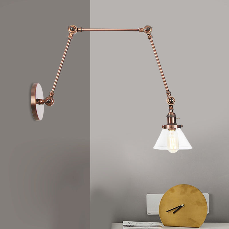 Sikunuo | 1 Light Wall Lamp Industrial Cone Clear/Amber Glass Wall Lamp in Black/Bronze/Brass with Adjustable Arm, 8“+8"/8"+8"+8" Long