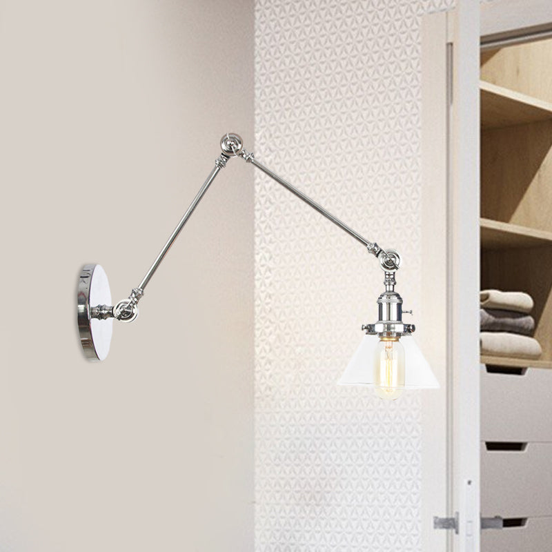Sikunuo | 1 Light Wall Lamp Industrial Cone Clear/Amber Glass Wall Lamp in Black/Bronze/Brass with Adjustable Arm, 8“+8"/8"+8"+8" Long