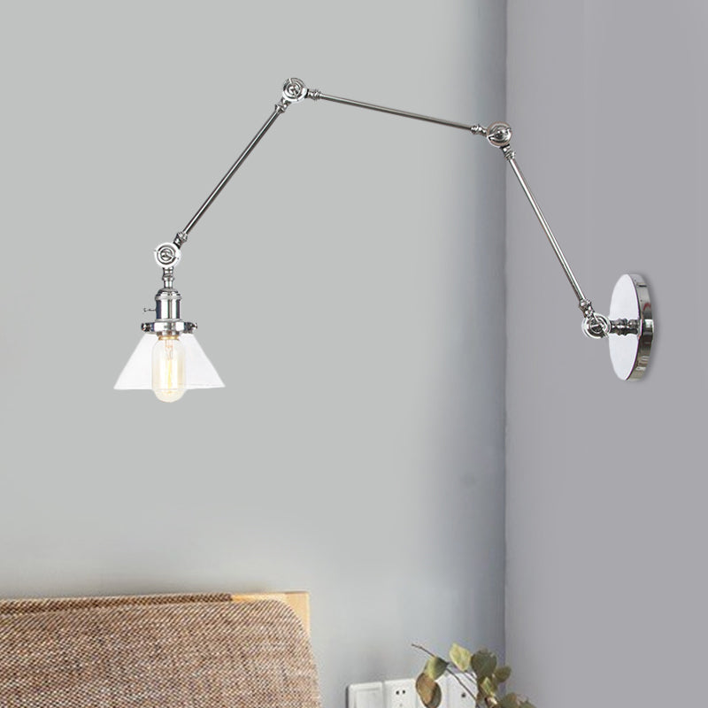 Sikunuo | 1 Light Wall Lamp Industrial Cone Clear/Amber Glass Wall Lamp in Black/Bronze/Brass with Adjustable Arm, 8“+8"/8"+8"+8" Long