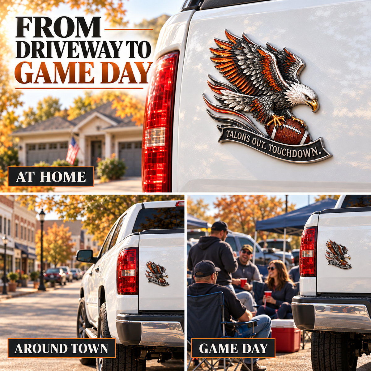 "Talons Out. Touchdown!" Premium Metal Eagle Car Emblem