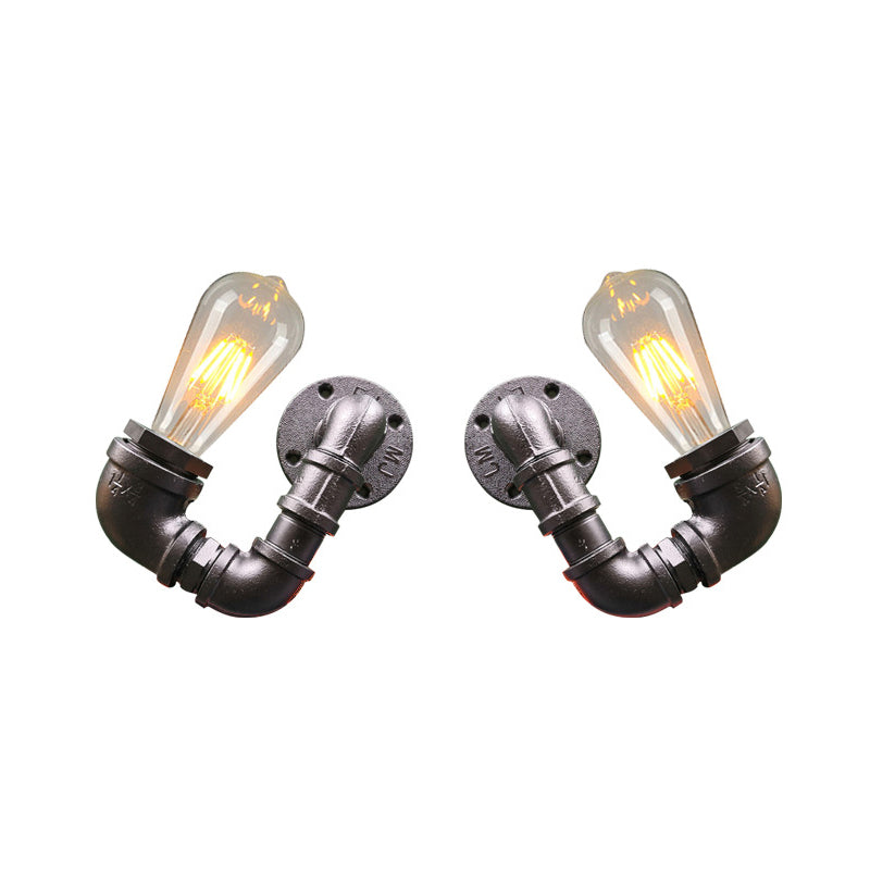 Sikunuo | 2-Light Double Curved Arm Wall Lamp Antiqued Black/Rust/Gold Finish Metal Wall Lamp for Restaurant