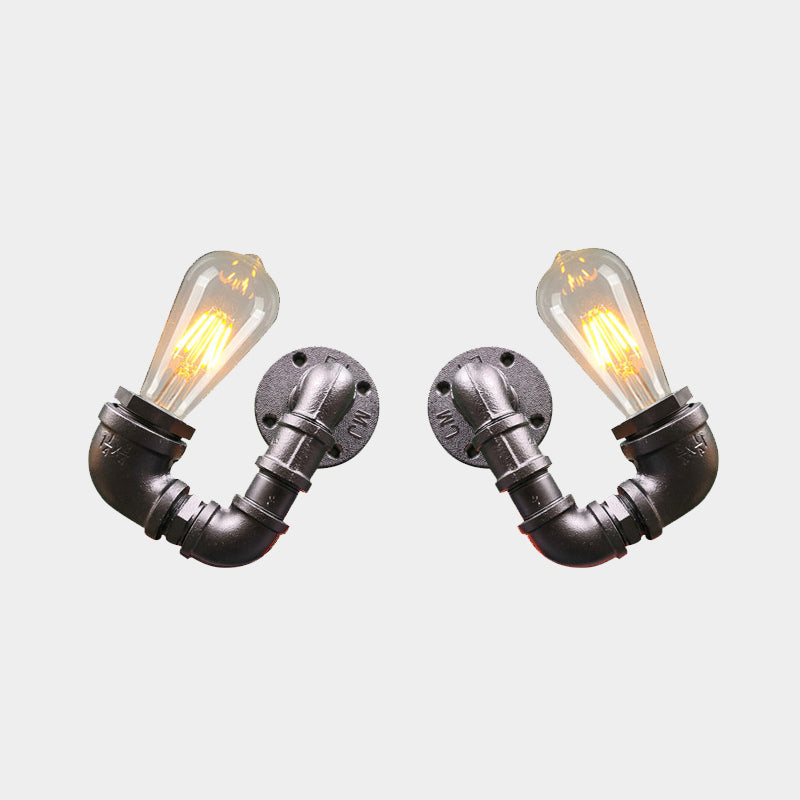 Sikunuo | 2-Light Double Curved Arm Wall Lamp Antiqued Black/Rust/Gold Finish Metal Wall Lamp for Restaurant