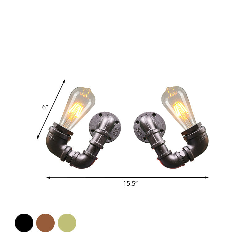 Sikunuo | 2-Light Double Curved Arm Wall Lamp Antiqued Black/Rust/Gold Finish Metal Wall Lamp for Restaurant