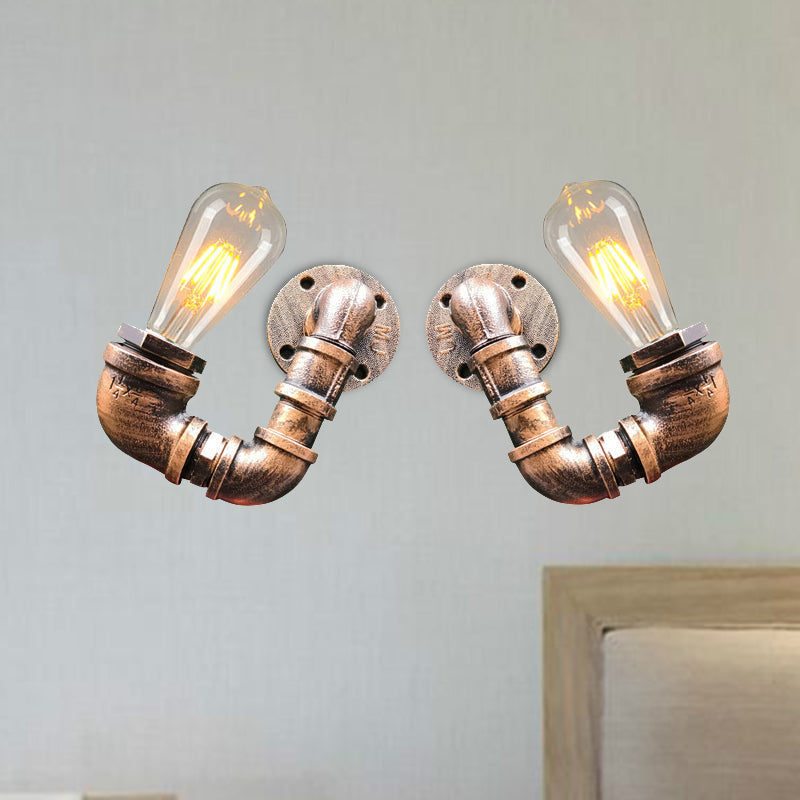 Sikunuo | 2-Light Double Curved Arm Wall Lamp Antiqued Black/Rust/Gold Finish Metal Wall Lamp for Restaurant