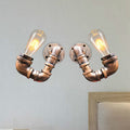 Sikunuo | 2-Light Double Curved Arm Wall Lamp Antiqued Black/Rust/Gold Finish Metal Wall Lamp for Restaurant