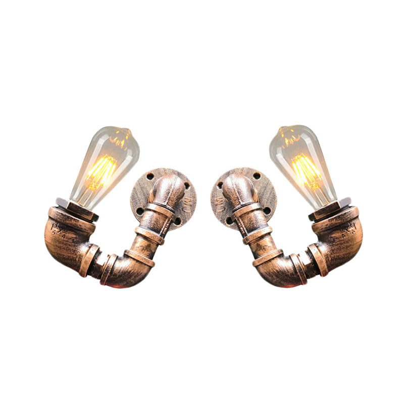 Sikunuo | 2-Light Double Curved Arm Wall Lamp Antiqued Black/Rust/Gold Finish Metal Wall Lamp for Restaurant