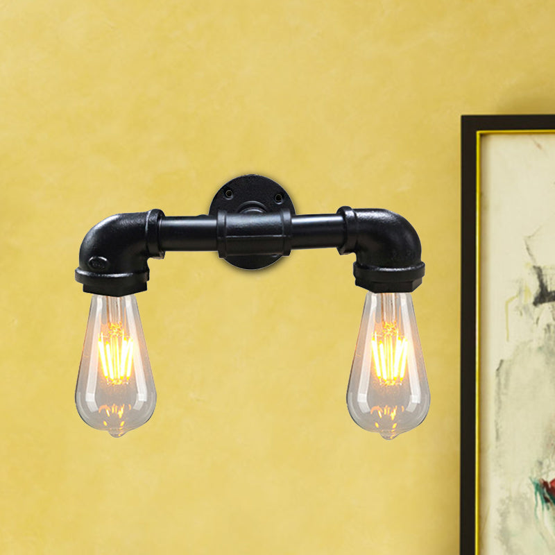 Sikunuo | Metal Bare Bulb Wall Lamp Light Fixture Farmhouse 2-Head Coffee House Wall Mount Lamp in Black/Rust
