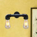 Sikunuo | Metal Bare Bulb Wall Lamp Light Fixture Farmhouse 2-Head Coffee House Wall Mount Lamp in Black/Rust