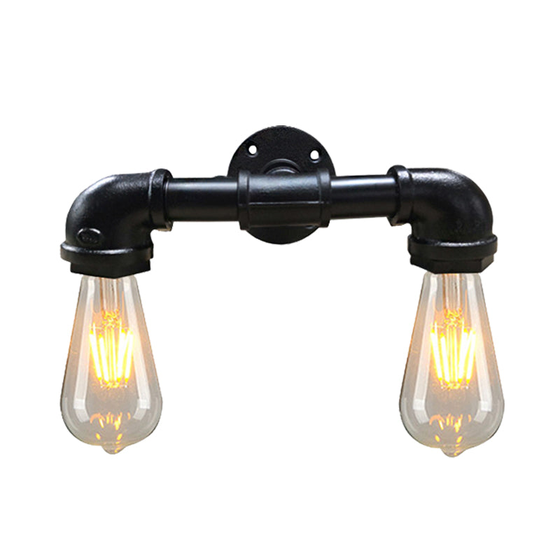 Sikunuo | Metal Bare Bulb Wall Lamp Light Fixture Farmhouse 2-Head Coffee House Wall Mount Lamp in Black/Rust