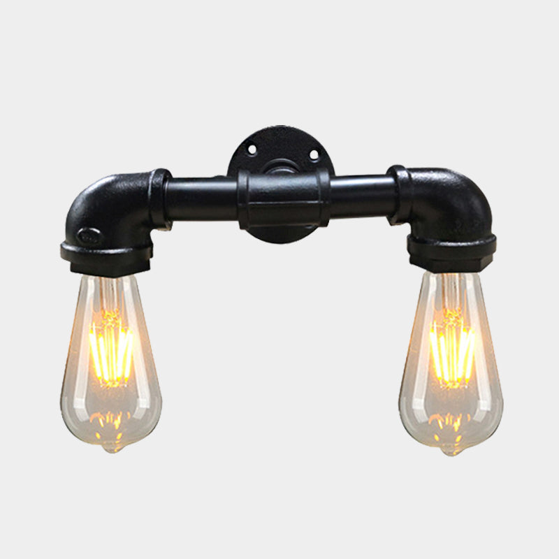Sikunuo | Metal Bare Bulb Wall Lamp Light Fixture Farmhouse 2-Head Coffee House Wall Mount Lamp in Black/Rust