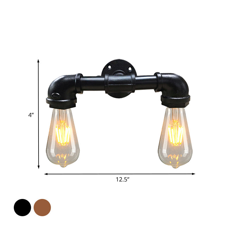 Sikunuo | Metal Bare Bulb Wall Lamp Light Fixture Farmhouse 2-Head Coffee House Wall Mount Lamp in Black/Rust