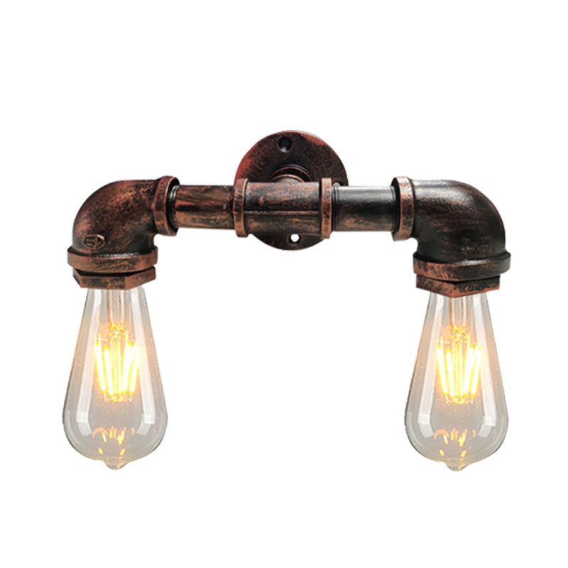 Sikunuo | Metal Bare Bulb Wall Lamp Light Fixture Farmhouse 2-Head Coffee House Wall Mount Lamp in Black/Rust