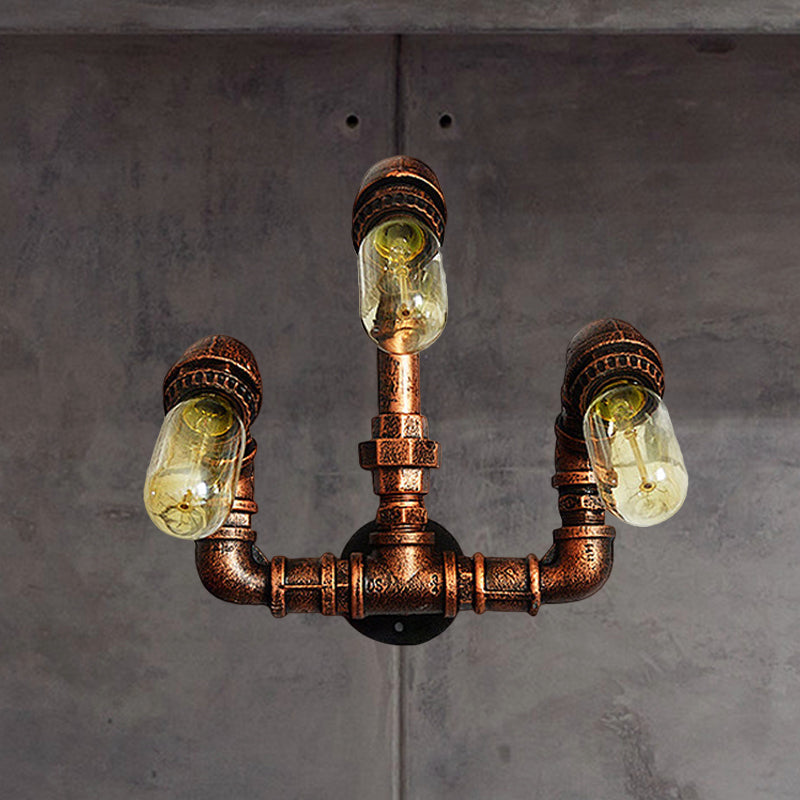 Sikunuo | 3 Bulb Wall Sconce Lighting Farmhouse Curved Arm Metal Wall Mounted Lamp in Rust for Bar