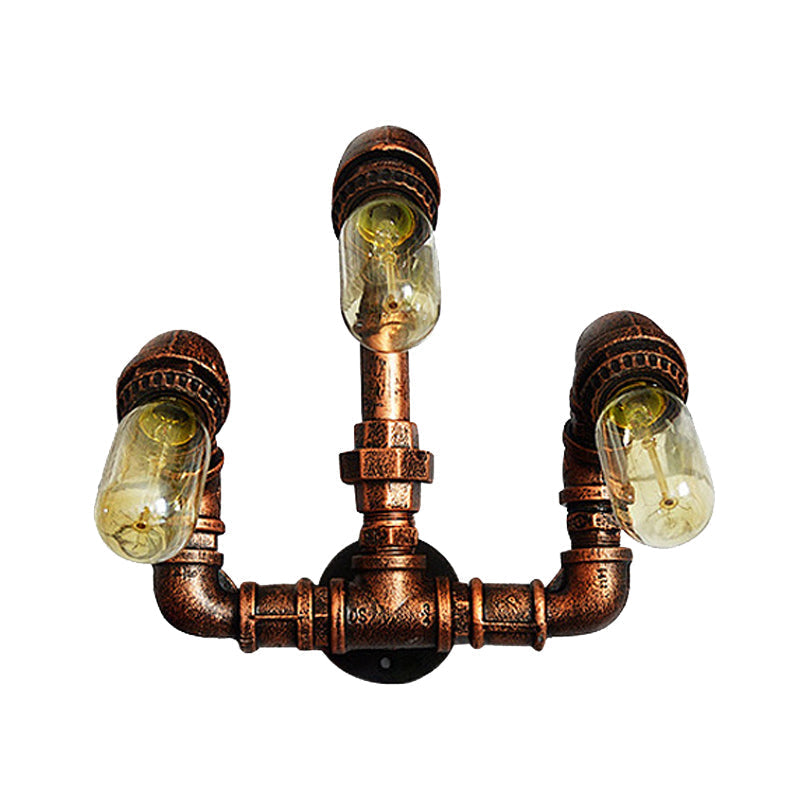 Sikunuo | 3 Bulb Wall Sconce Lighting Farmhouse Curved Arm Metal Wall Mounted Lamp in Rust for Bar