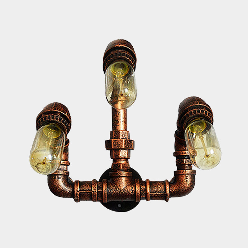 Sikunuo | 3 Bulb Wall Sconce Lighting Farmhouse Curved Arm Metal Wall Mounted Lamp in Rust for Bar