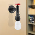 Sikunuo | Black 1-Bulb Wall Lamp Farmhouse Iron Pipe Wall Mount Lighting with Red Valve Decoration for the Corner
