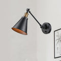 Sikunuo | 1 Light Bulb Iron Wall Mount Vintage Black Swing Arm Living Room Wall Light Lamp with Cone Shade