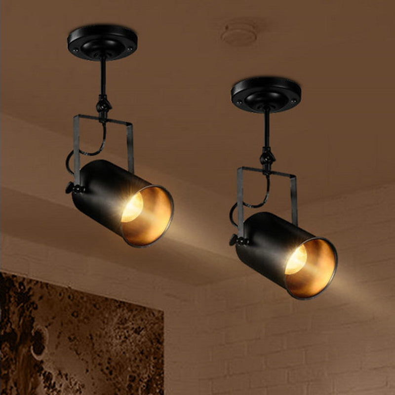 Sikunuo | Farmhouse Cylinder Sconce Lighting 1-Light Iron Wall Lamp Fixture in Black with Adjustable Handle