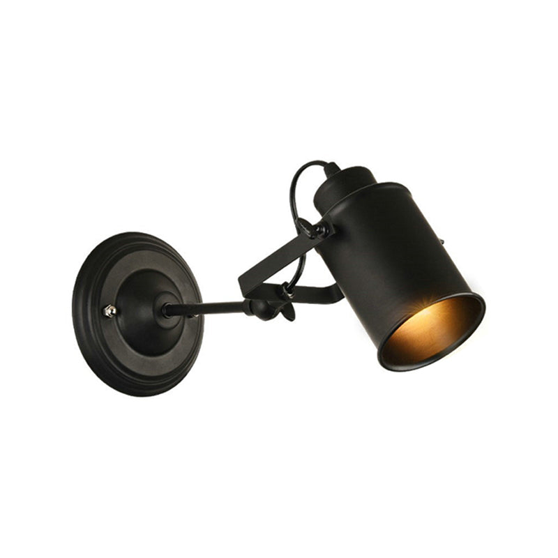 Sikunuo | Farmhouse Cylinder Sconce Lighting 1-Light Iron Wall Lamp Fixture in Black with Adjustable Handle