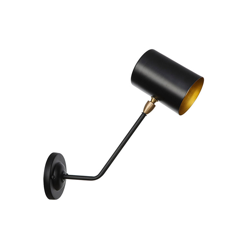Sikunuo | Metal cylindrical wall lamp sconce industrial 6"/10" high 1-light bedroom wall lamp fixture in black with sloping arm