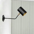 Sikunuo | Right Angle Arm Iron Wall Light Vintage 1-Light Study Room Wall Mount Fixture in Black with Cylinder Shade, 6"/10" H