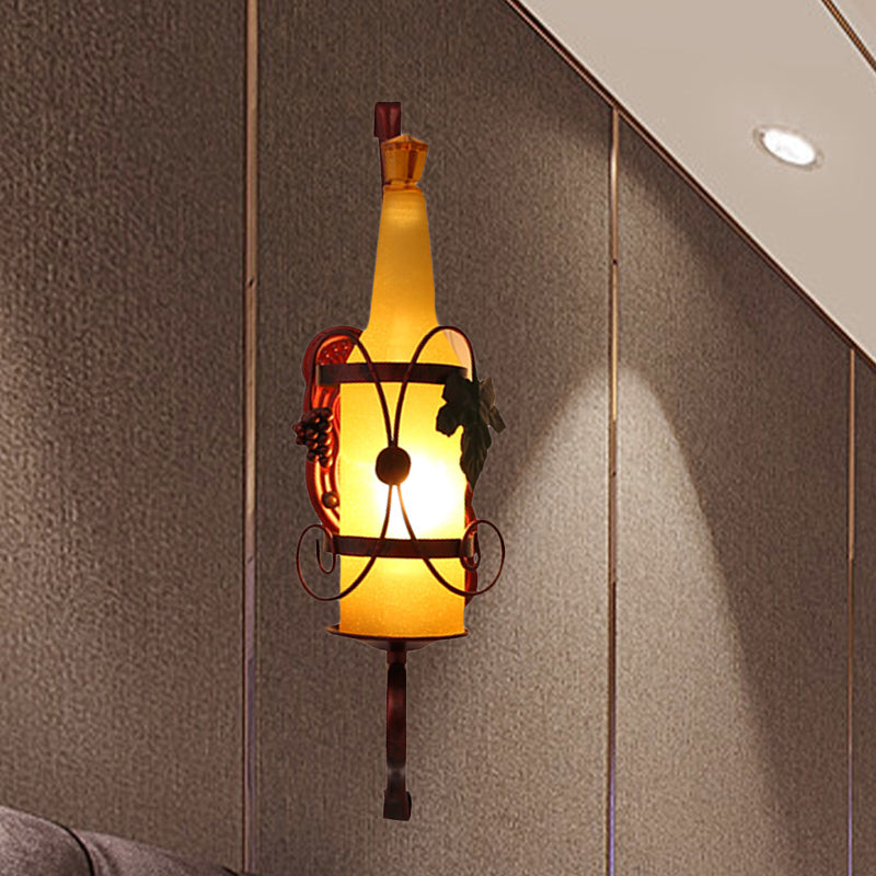 Sikunuo | 1 Head Bottle Wall Light Vintage Copper Yellow Glass Wall Mount Lamp Fixture with Wine Rack Design