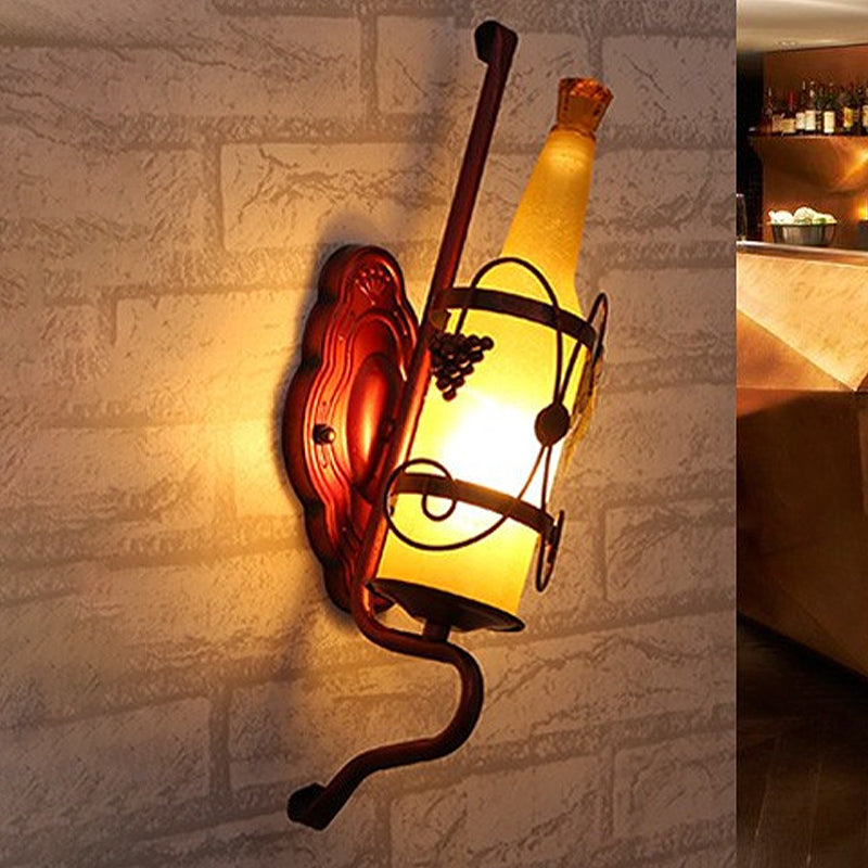 Sikunuo | 1 Head Bottle Wall Light Vintage Copper Yellow Glass Wall Mount Lamp Fixture with Wine Rack Design