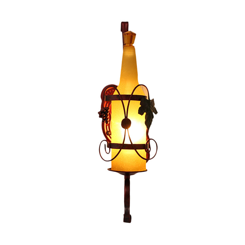 Sikunuo | 1 Head Bottle Wall Light Vintage Copper Yellow Glass Wall Mount Lamp Fixture with Wine Rack Design