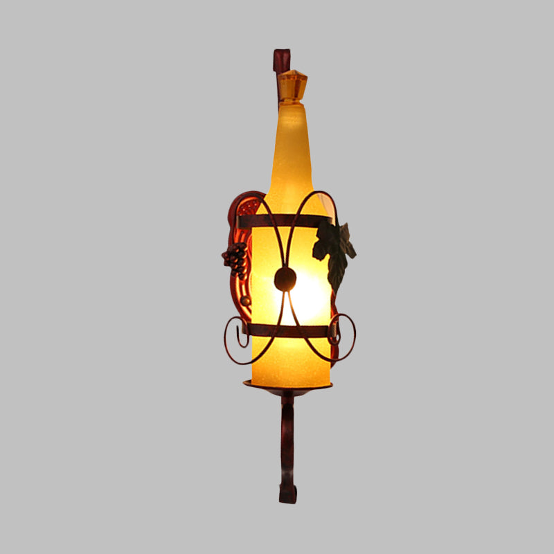 Sikunuo | 1 Head Bottle Wall Light Vintage Copper Yellow Glass Wall Mount Lamp Fixture with Wine Rack Design