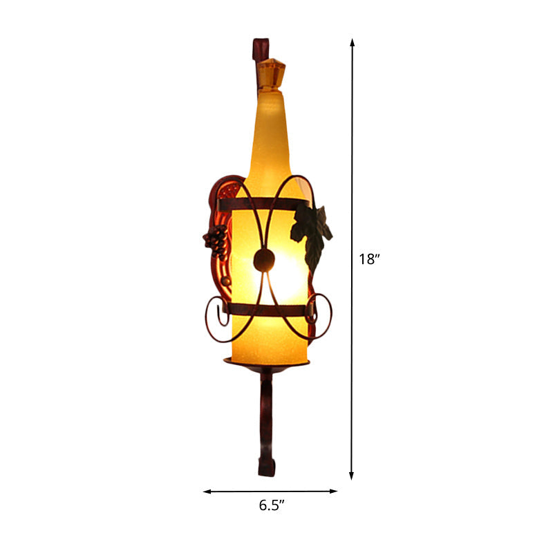 Sikunuo | 1 Head Bottle Wall Light Vintage Copper Yellow Glass Wall Mount Lamp Fixture with Wine Rack Design