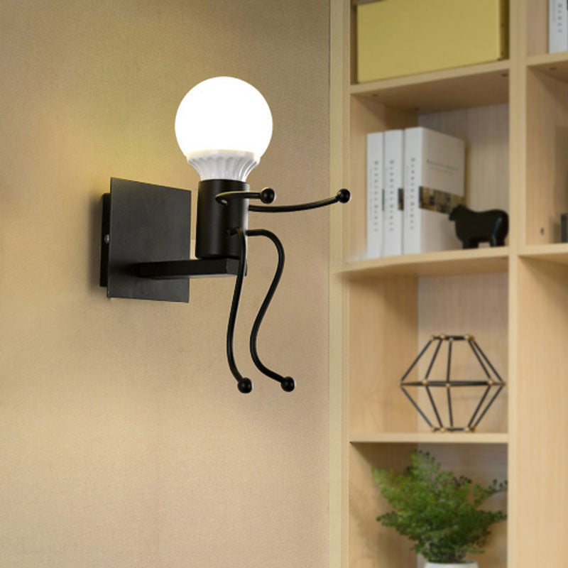 Sikunuo | Black/White Human Shape Wall Lamp Art Deco Metallic 1/2-Cap Bedside Wall-mounted Lighting