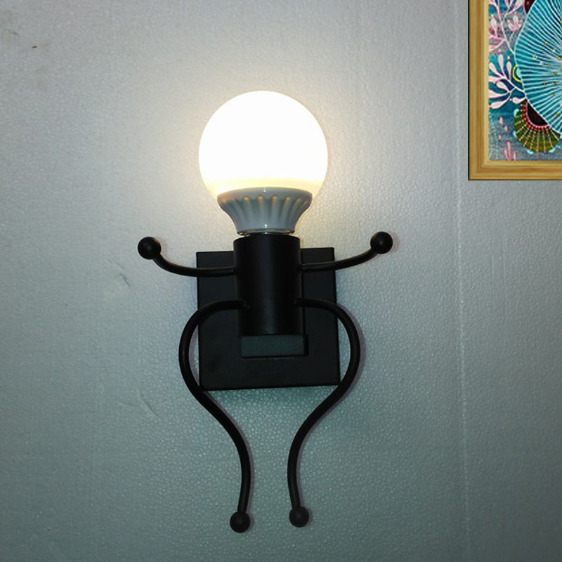 Sikunuo | Black/White Human Shape Wall Lamp Art Deco Metallic 1/2-Cap Bedside Wall-mounted Lighting
